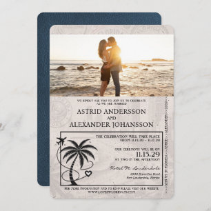 Navy Blue Florida Passport Wedding Invitation Kaart