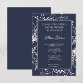 Navy Blue Flourish Bridal Shower Kaart (Voorkant / Achterkant)