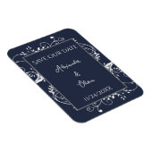 Navy Blue Flourish Save the Date Magnet Magneet (Rechterzijde)