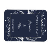 Navy Blue Flourish Save the Date Magnet Magneet (Horizontaal)
