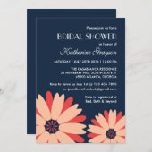 Navy Blue Flower Invitation for Spring Wedding Kaart (Voorkant / Achterkant)