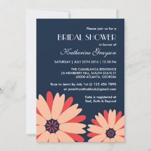 Navy Blue Flower Invitation for Spring Wedding Kaart