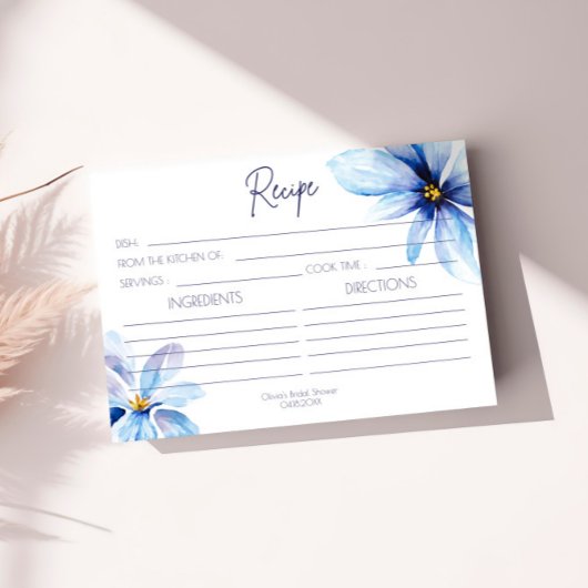 Navy blue Flower Minimalist Recept Kaart