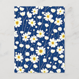 Navy blue flower patroon briefkaart