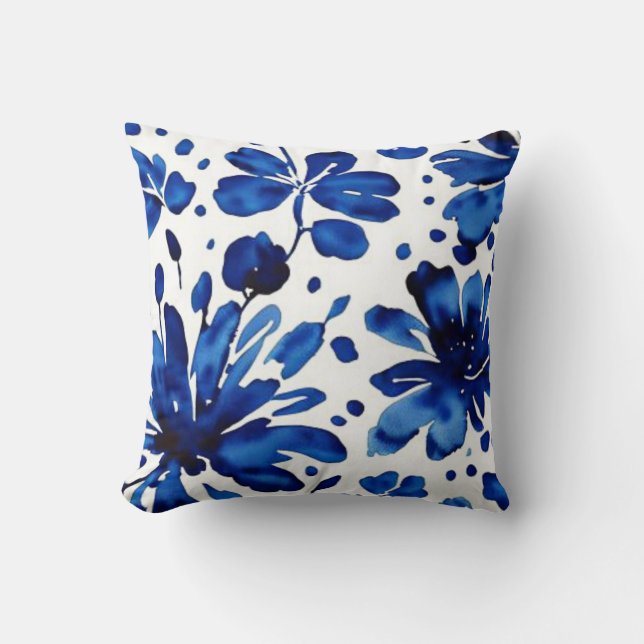 Navy blue flower patroon kussen (Voorkant)