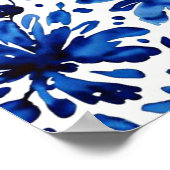 Navy blue flower patroon poster (Hoek)