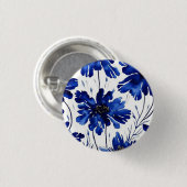 Navy blue flower patroon ronde button 3,2 cm (Voorkant /achterkant)