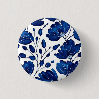 Navy blue flower patroon ronde button 3,2 cm