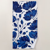 Navy blue flower patroon strandlaken (Voorkant)