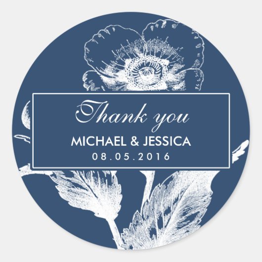 Navy Blue Flower Wedding Bedankt Sticker (Voorkant)