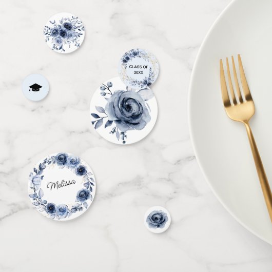 Navy Blue Flowers Graduation Party Confetti (Groep)