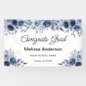 Navy Blue Flowers Graduation Party Spandoek (Horizontaal)