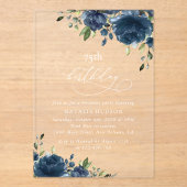 Navy Blue Flowers, Greenery, Boho, Any Birthday Acryl Uitnodigingen (Voorkant)