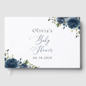 Navy Blue Flowers, Greenery, Boho, Baby shower Gastenboek (Voorkant)