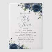 Navy Blue Flowers, Greenery, Boho, Baby shower Vellum Uitnodigingen (Voorkant)
