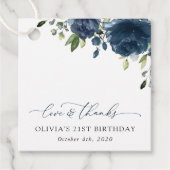 Navy Blue Flowers, Greenery, Boho, Birthday Bedankjes Labels (Voorkant)