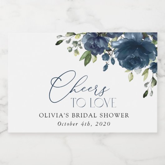 Navy Blue Flowers, Greenery, Boho, Bridal Shower Sparkling Wijnetiket (Enkel label)