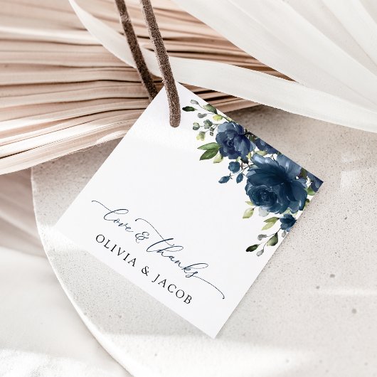 Navy Blue Flowers, Greenery, Boho, Floral Wedding Bedankjes Labels