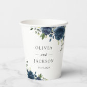 Navy Blue Flowers, Greenery, Boho, Floral Wedding Papieren Bekers (Achterkant)