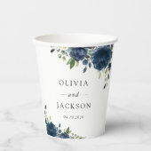 Navy Blue Flowers, Greenery, Boho, Floral Wedding Papieren Bekers (Voorkant)