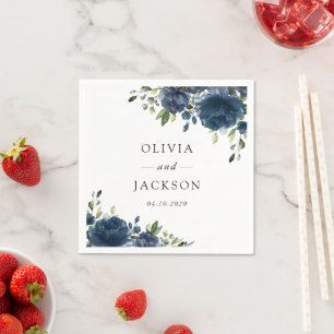 Navy Blue Flowers, Greenery, Boho, Floral Wedding Servet