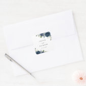 Navy Blue Flowers, Greenery, Boho, Floral Wedding Vierkante Sticker (Envelop)