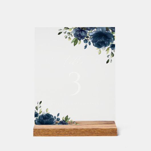 Navy Blue Flowers, Greenery, Boho, tabelnummers Acryl Bord (Voorkant)