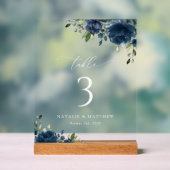 Navy Blue Flowers, Greenery, Boho, tabelnummers Acryl Bord (Neutraal)