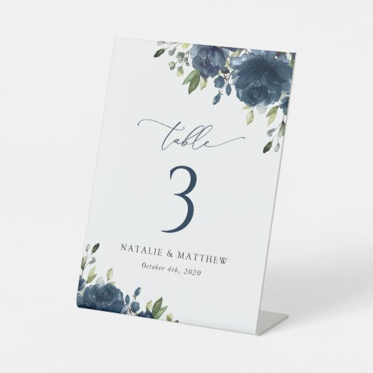 Navy Blue Flowers, Greenery, Boho, tabelnummers Reclamebord Met Voetstuk (Voorkant)