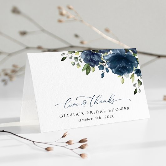 Navy Blue Flowers, Greenery, Boho, Vrijgezellenfee Bedankkaart
