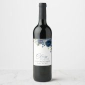 Navy Blue Flowers, Greenery, Boho, Vrijgezellenfee Wijn Etiket (Voorkant)