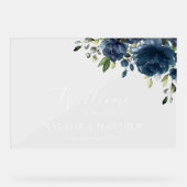 Navy Blue Flowers, Greenery, Boho, Wedding Welcome Acryl Bord (Voorkant)