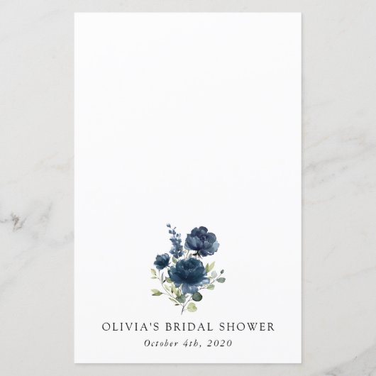 Navy Blue Flowers, Greenery, Menu Vrijgezellenfees (Achterkant)