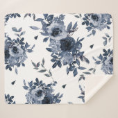 Navy Blue Flowers op White Sherpa Deken (Voorkant (horizontaal))