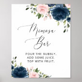 Navy Blue Flowers, Pink Flowers, Boho, Mimosa Bar Poster (Voorkant)