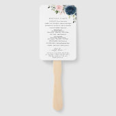 Navy Blue Flowers, Pink Flowers, Weddenprogramma Handwaaier (Achterkant)