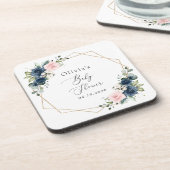 Navy Blue Flowers, Roze Flowers, Baby shower Bier Onderzetter (Linkerzijde)