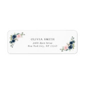 Navy Blue Flowers, Roze Flowers, Baby shower Etiket (Voorkant)