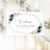 Navy Blue Flowers, Roze Flowers, Bridal Welcome Poster