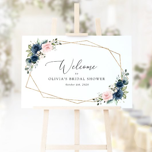 Navy Blue Flowers, Roze Flowers, Bridal Welcome Poster