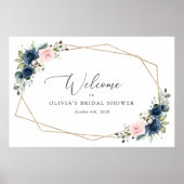 Navy Blue Flowers, Roze Flowers, Bridal Welcome Poster (Voorkant)