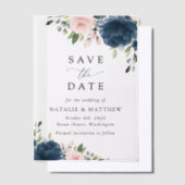 Navy Blue Flowers, Roze Flowers, Floral Wedding Vellum Uitnodigingen (Offset)
