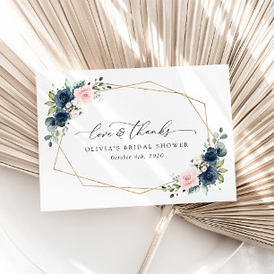 Navy Blue Flowers, Roze Flowers, Vrijgezellenfeest Bedankkaart