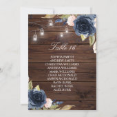 Navy Blue Flowers Rustic Seating Chart Kaart (Achterkant)
