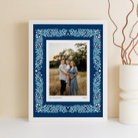 Navy Blue Folk Art Floral Lijst met aangepaste tek