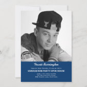 Navy Blue Football Photo Guy Grad Party Invitation (Devant)