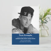 Navy Blue Football Photo Guy Grad Party Invitation (Debout devant)