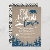Navy Blue Forest Camping Birthday Kaart (Voorkant / Achterkant)