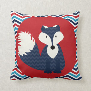 Navy Blue Fox op rood Sierkussen