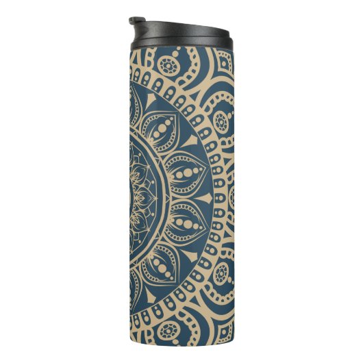 Navy blue full print Mandala patroon A praktisch Thermosbeker (Geroteerd rechts)